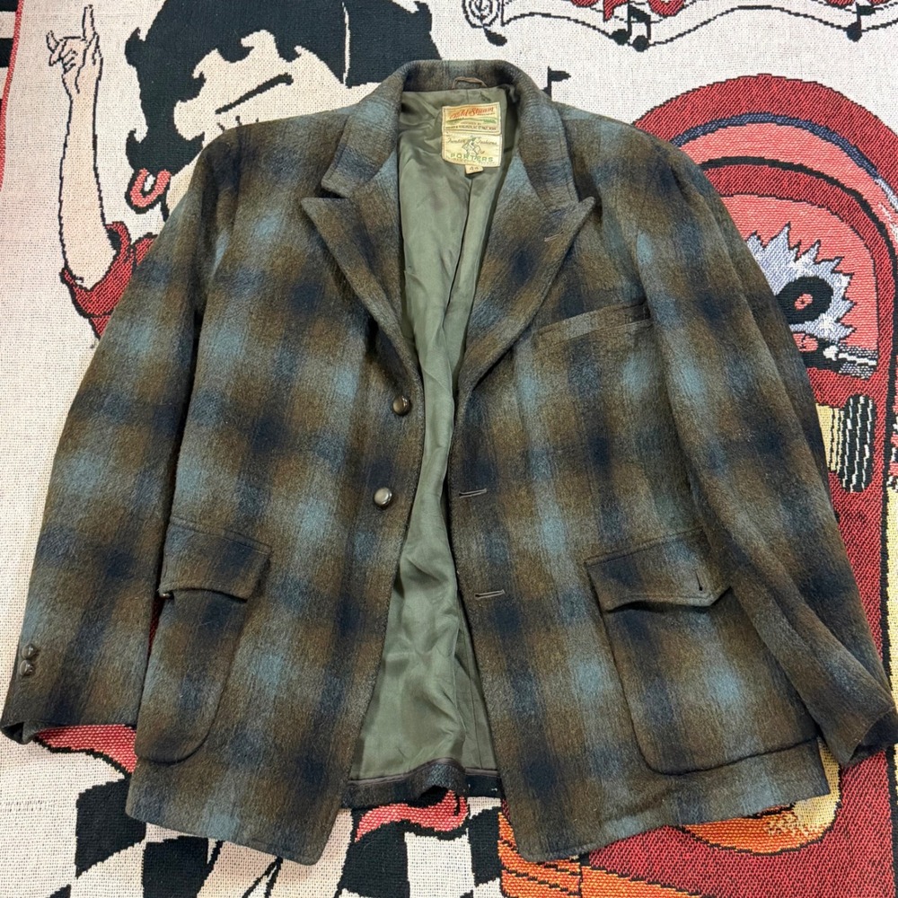 Vintage Field Stream Gordon & Ferguson Wool Western Plaid Jacket Brown Teal 44